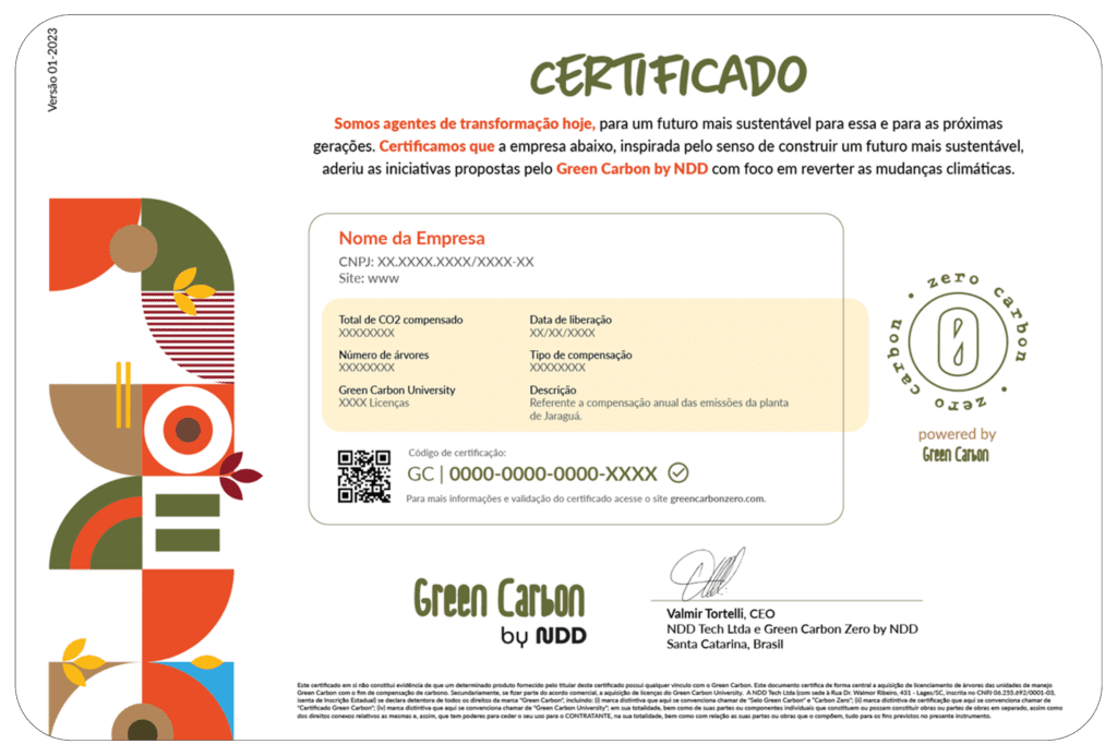 Certificado de compensação de carbono Green Carbon